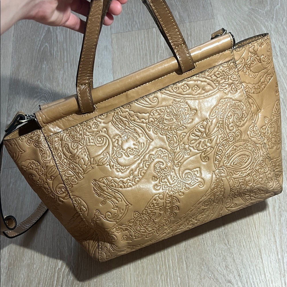 Tan Embossed Paisley Leather Tote Bag - Picture 4 of 9